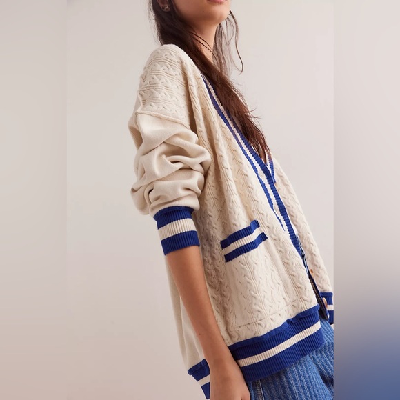 Free People We The Free Varsity Cardi in Ecru - Picture 2 of 8